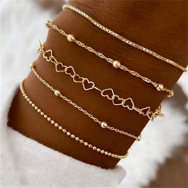 Heart Link & Pearl Bracelet Stack