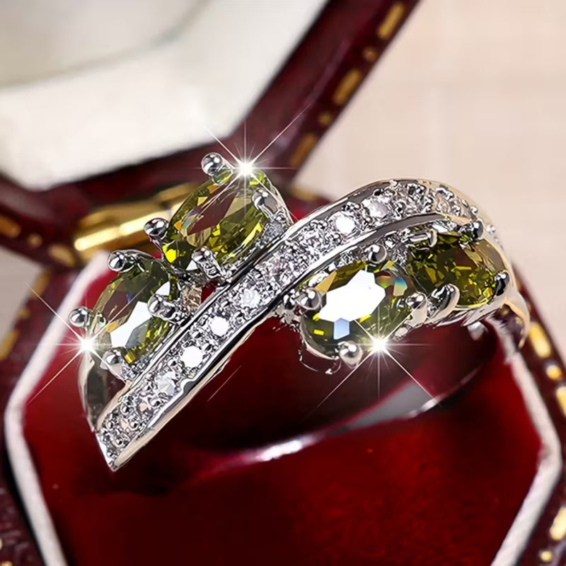Golden Olive Trio Sparkle Ring