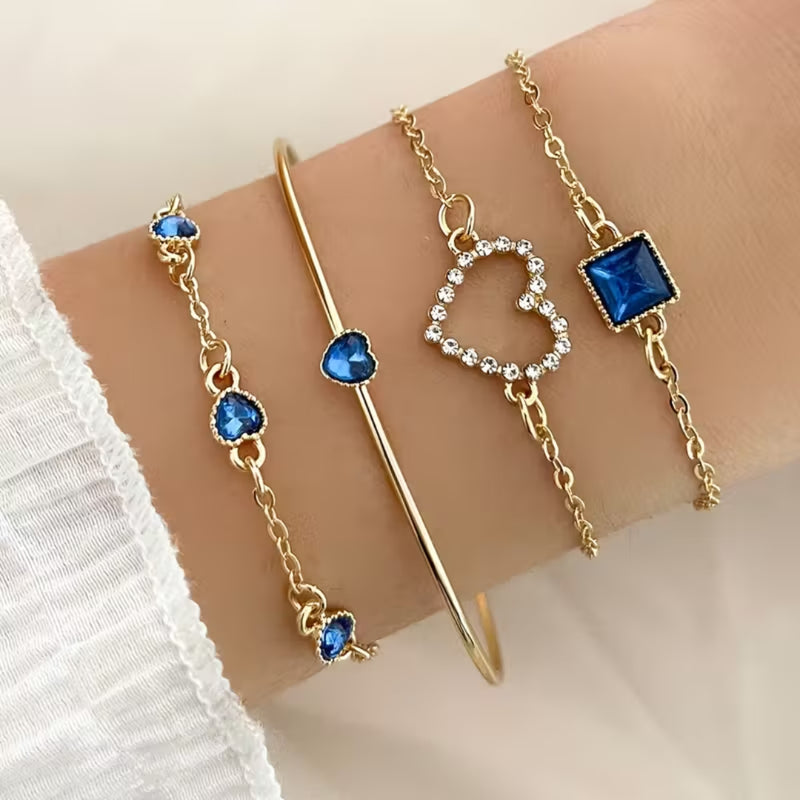 Ruby Heart Charm Bracelet Set