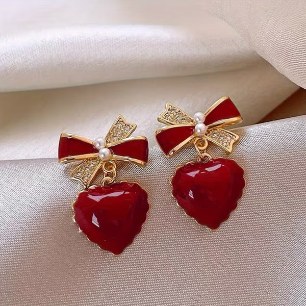 Bow Heart Drop Earrings