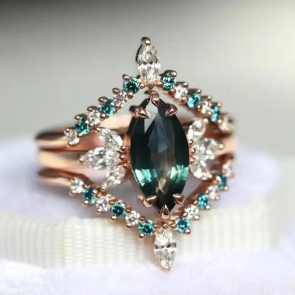 Teal Bloom Marquise Ring