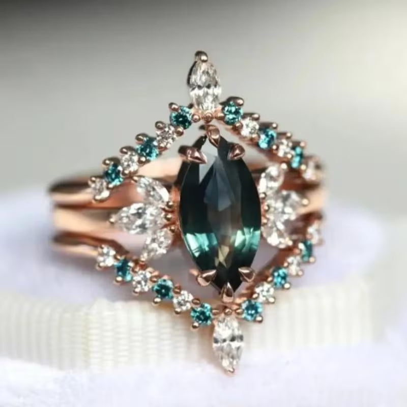 Teal Bloom Marquise Ring