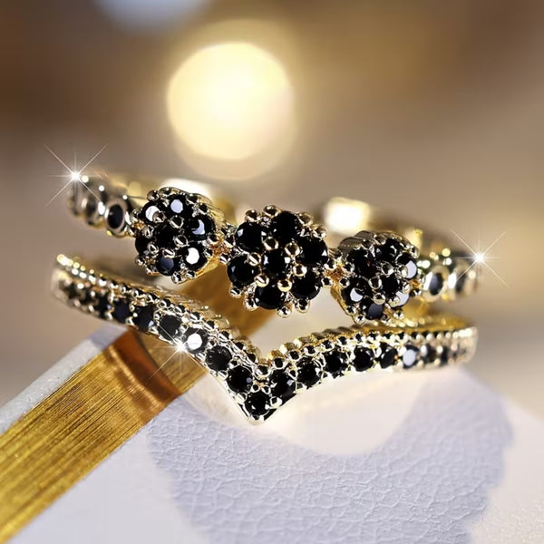 Midnight Bloom Black Stone Ring