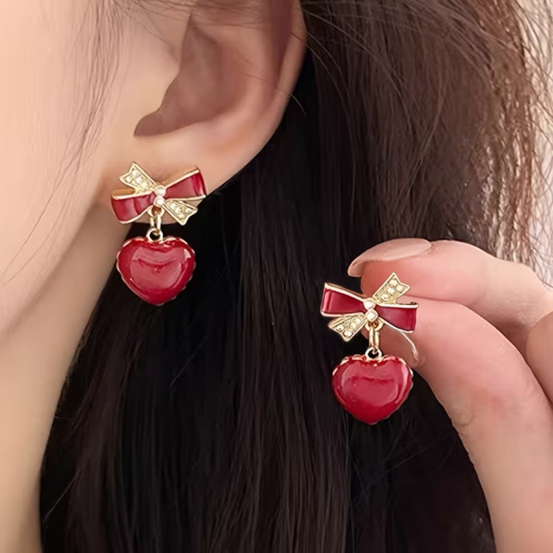 Bow Heart Drop Earrings