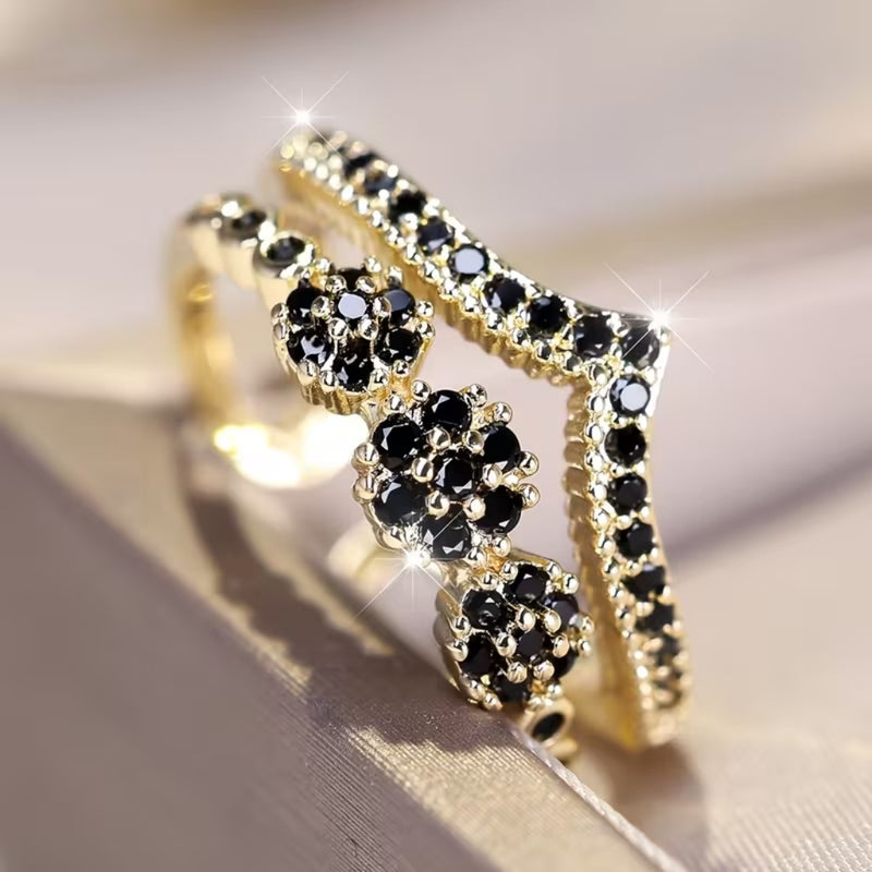 Midnight Bloom Black Stone Ring