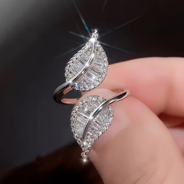 Radiant Leaf Crystal Ring