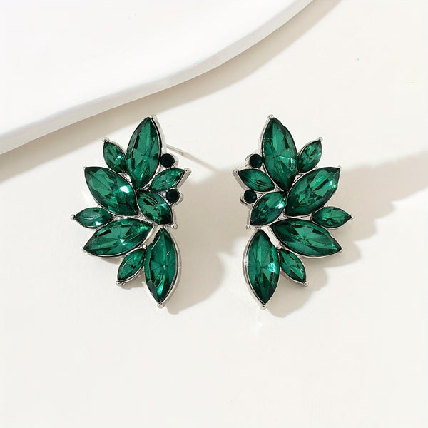 Emerald Leaf Cluster Stud Earrings