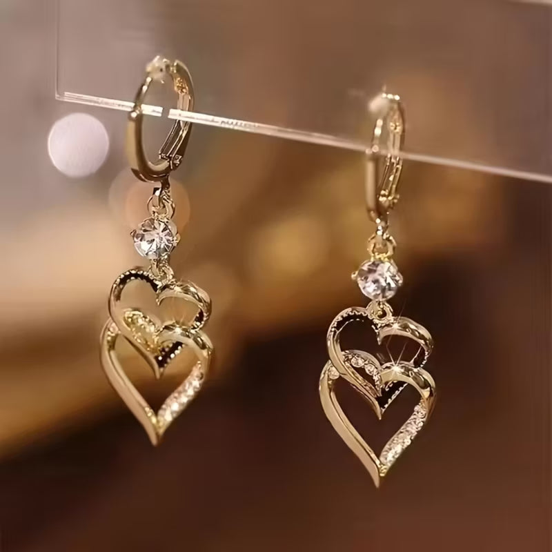 Double Heart Drop Earrings
