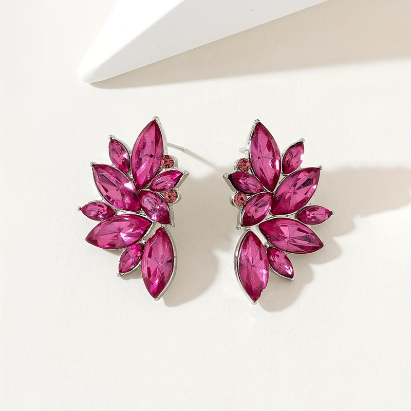 Emerald Leaf Cluster Stud Earrings