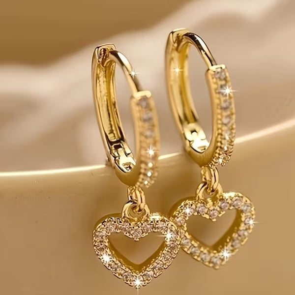 Pavé Heart Drop Earrings