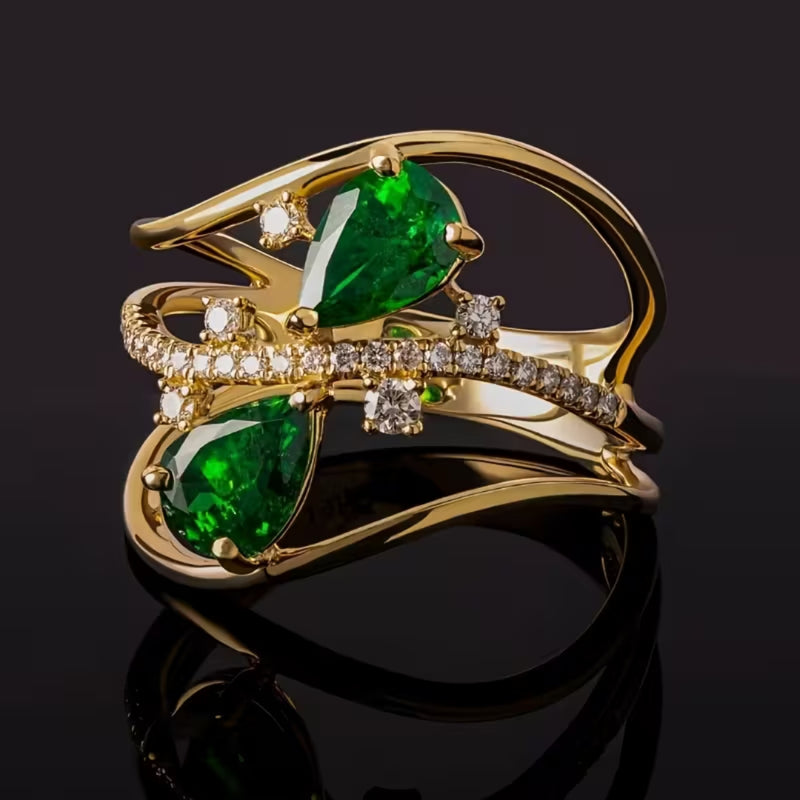 Double Teardrop Emerald Ring