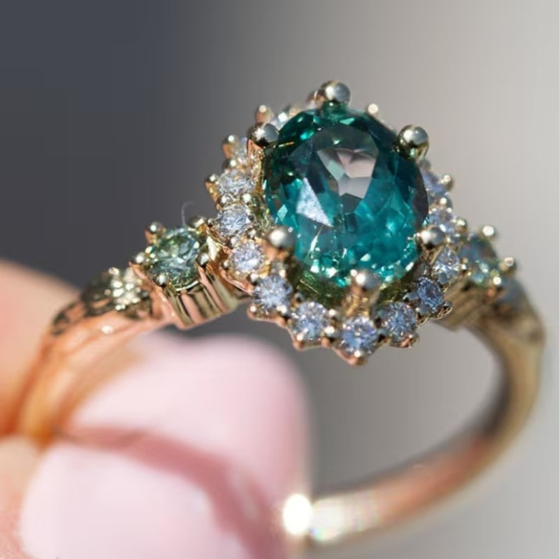 Emerald Crown Halo Ring