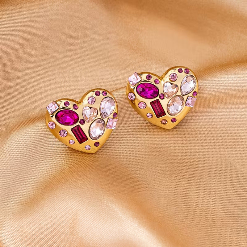 Multistone Heart Stud Earrings