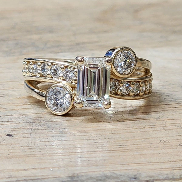 Trinity Emerald & Round Stack Ring