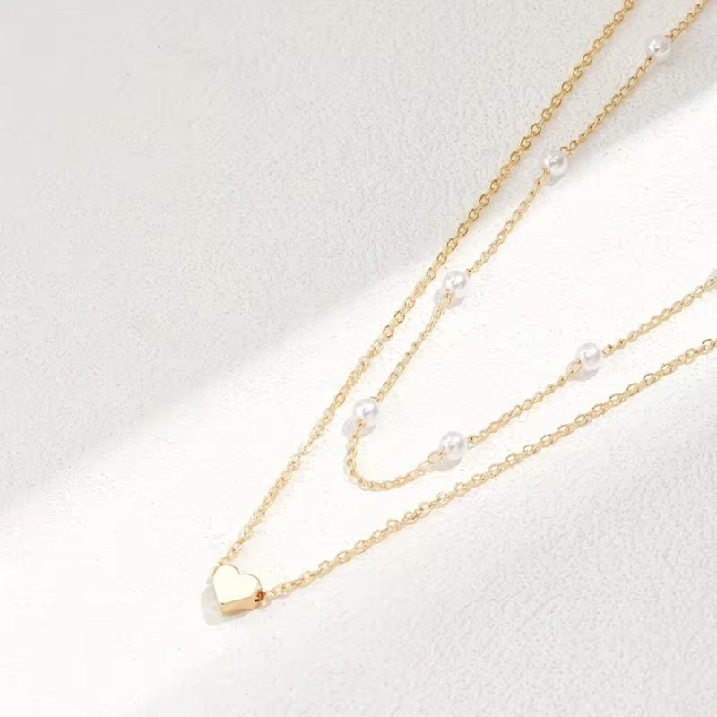 Pearl Heart Layered Necklace