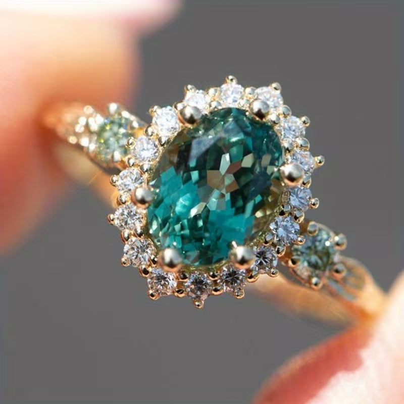 Emerald Crown Halo Ring