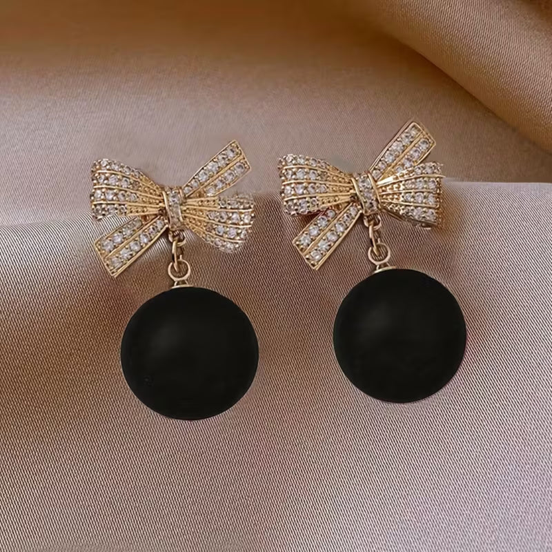 Red Bow Pearl Drop Earrings