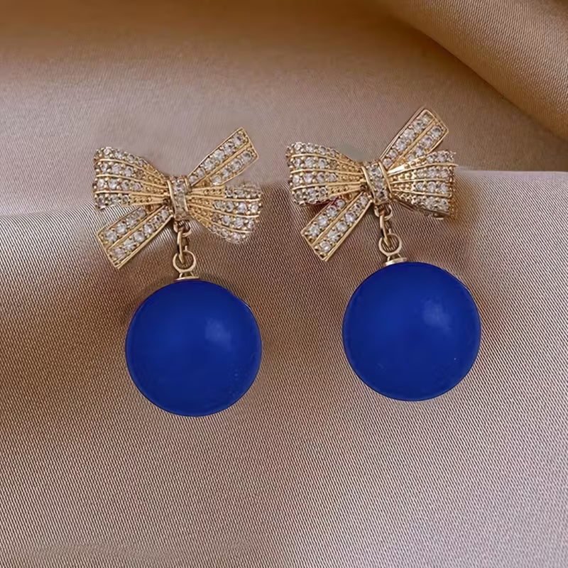 Red Bow Pearl Drop Earrings