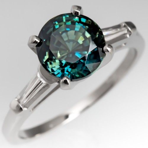 Vintage Blue Greenish Rounded Zirconia Silver Ring