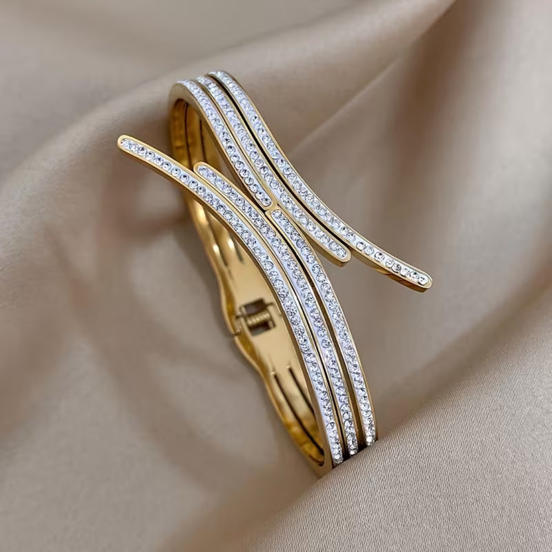 Modern Pavé Wave Cuff Bracelet