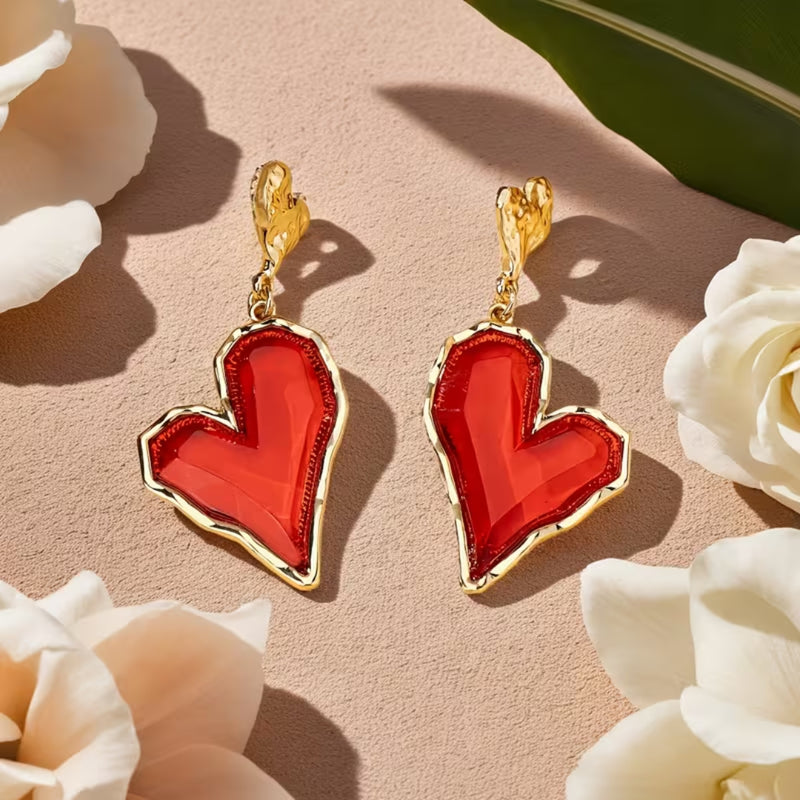 Crimson Heart Drop Earrings