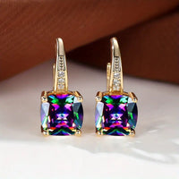 Mystic Sapphire Stone Hoop Earrings | Gold