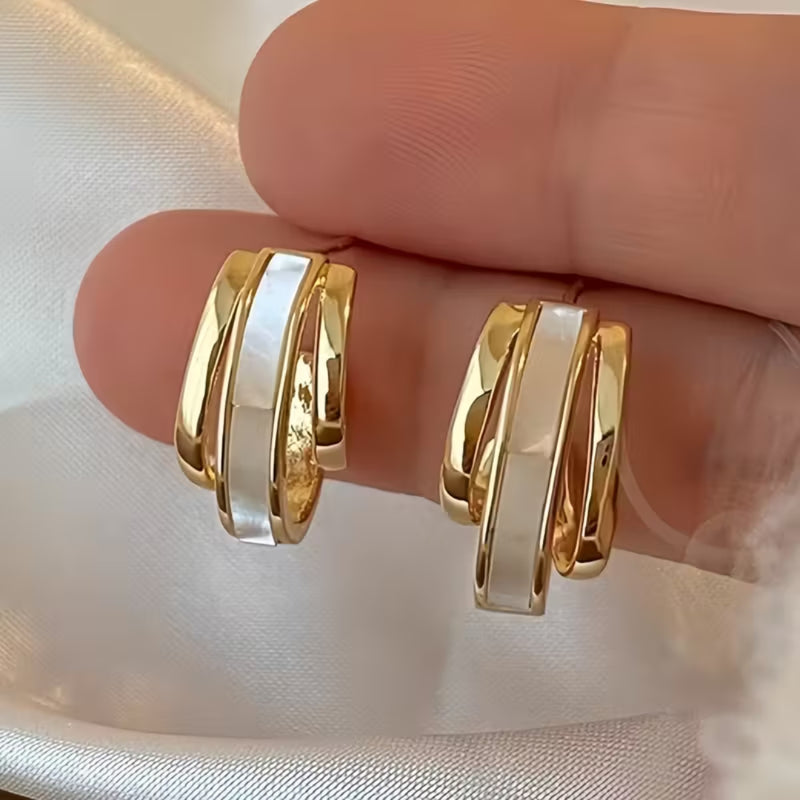 Mother-of-Pearl Inlay Hoop Earrings