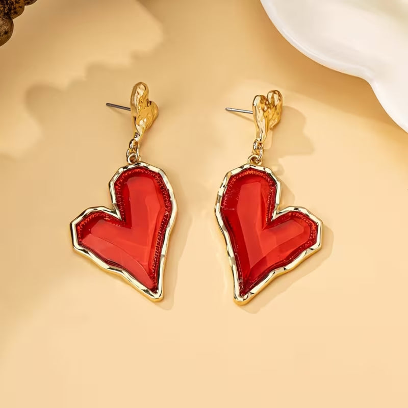 Crimson Heart Drop Earrings