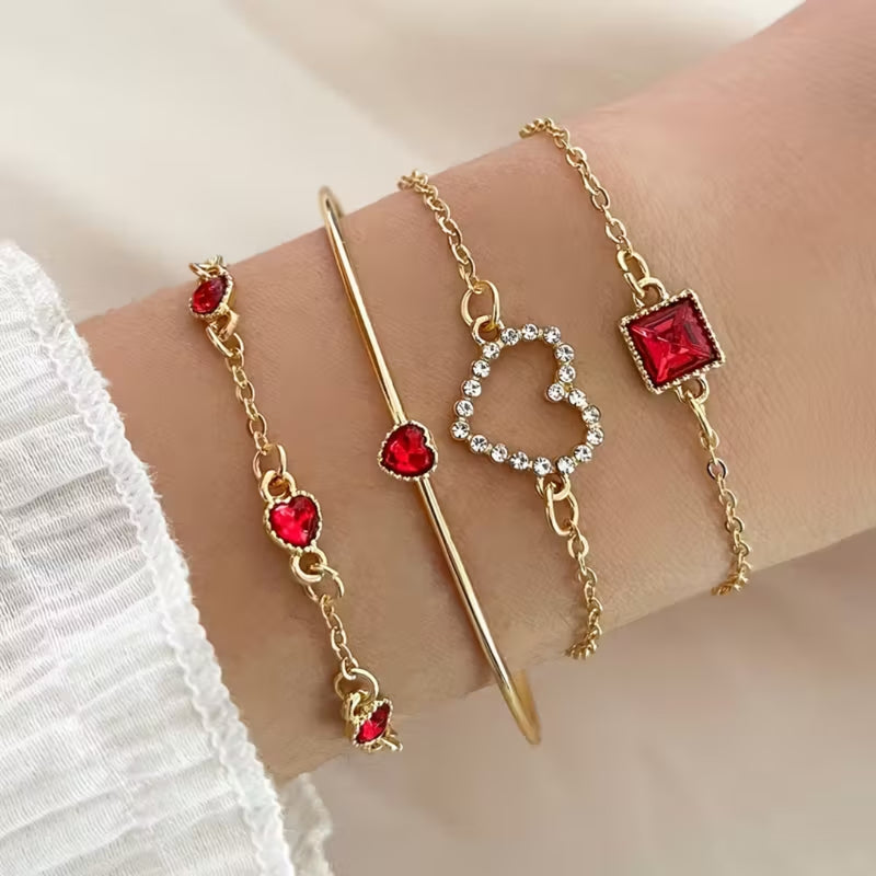Ruby Heart Charm Bracelet Set