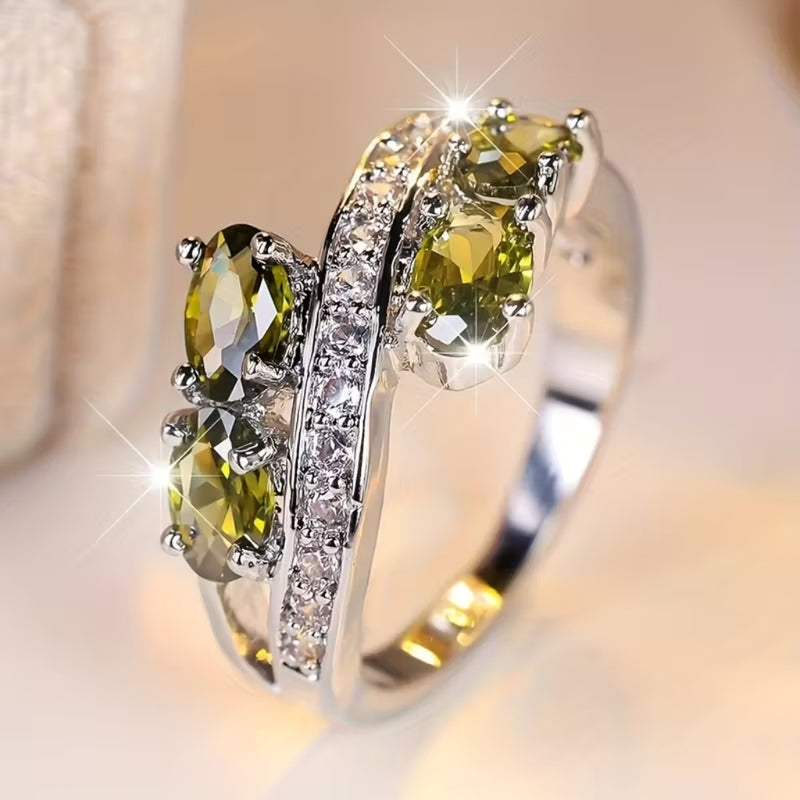 Golden Olive Trio Sparkle Ring