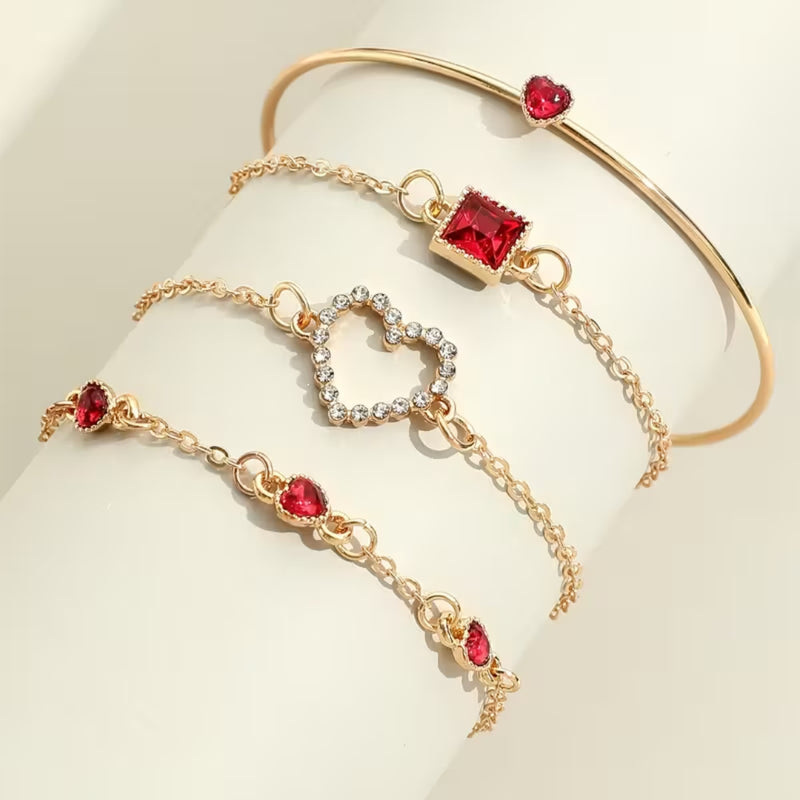 Ruby Heart Charm Bracelet Set