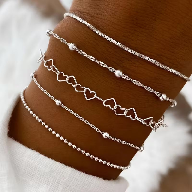 Heart Link & Pearl Bracelet Stack