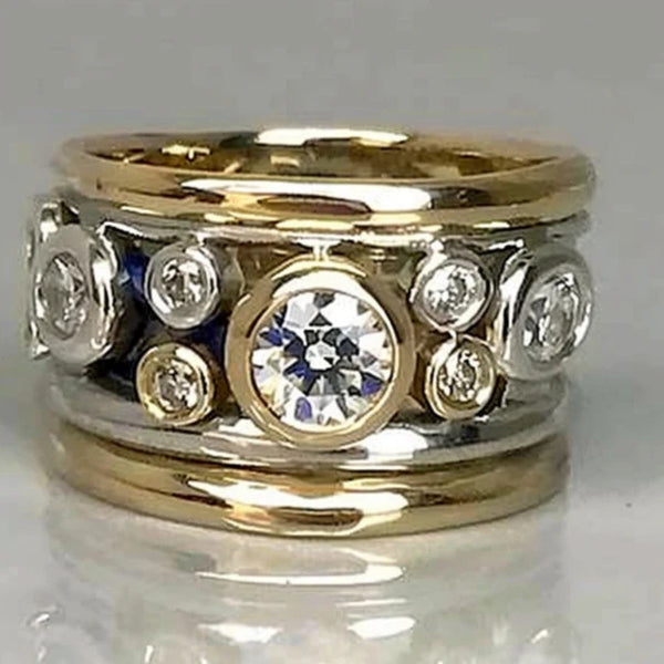 Vintage Gold & Silver Inlaid Crystal Ring