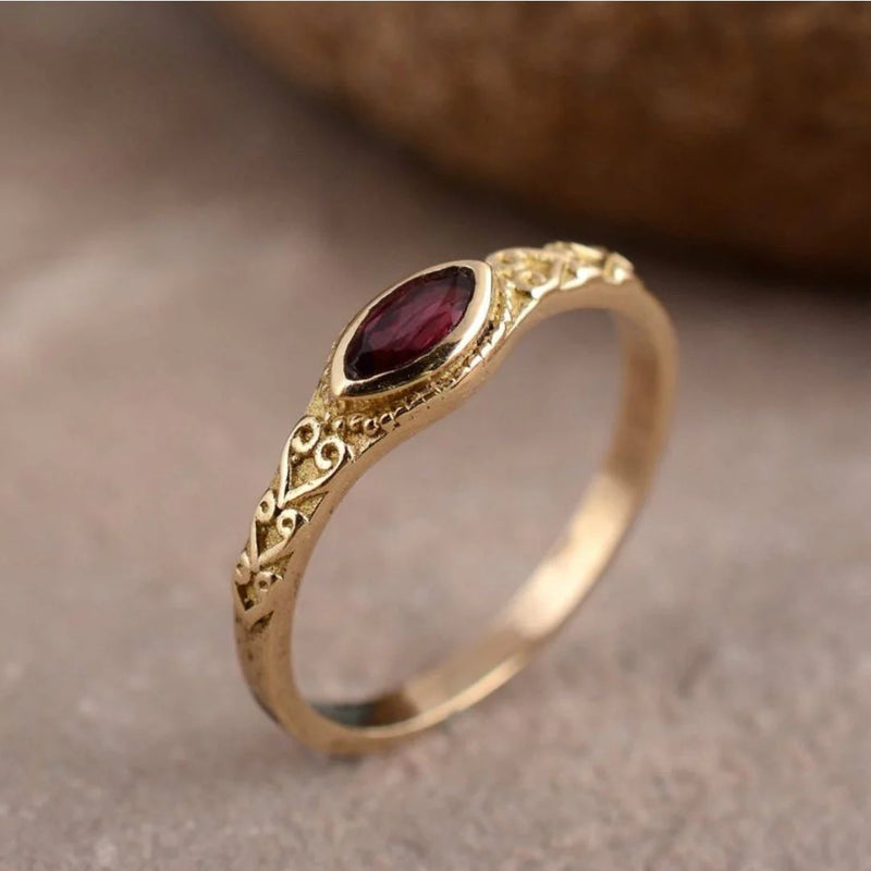Garnet Crystal Golden Ring
