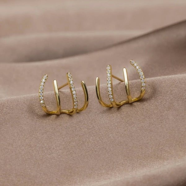 Nut Earrings with Zircons in Gold and Silver