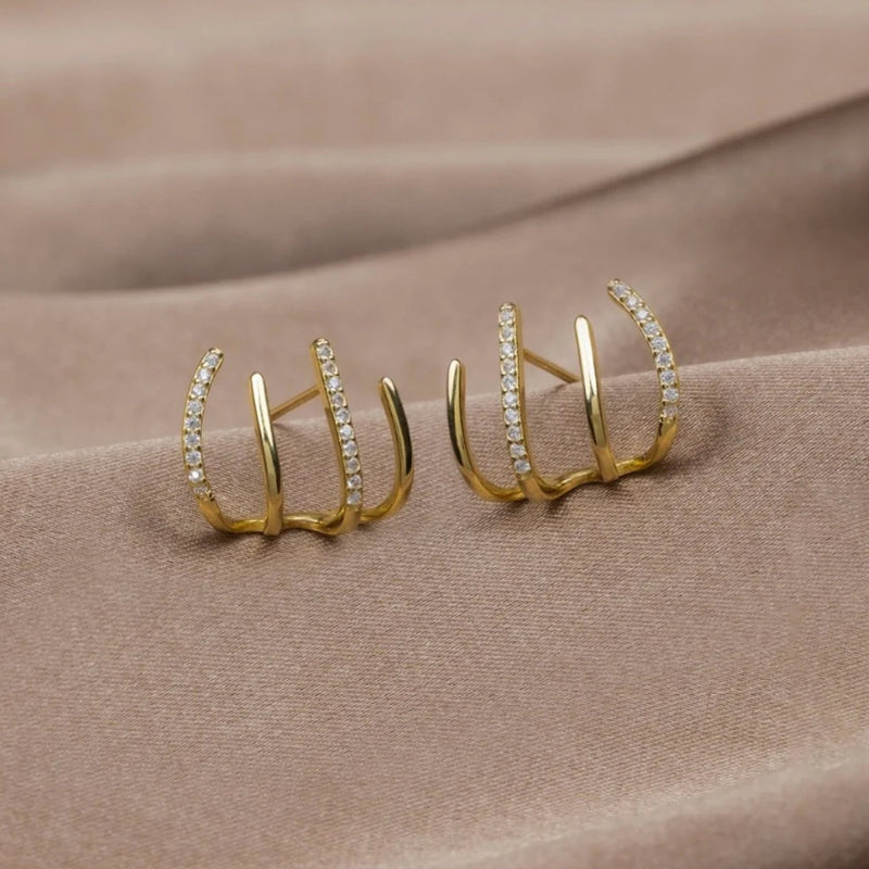 Nut Earrings with Zircons in Gold and Silver