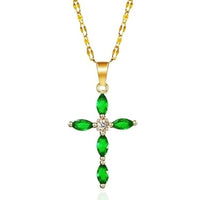 Emerald Cross Necklace | Gold