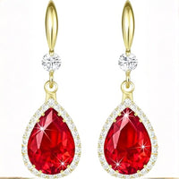 Gold Ruby Teardrop Earrings