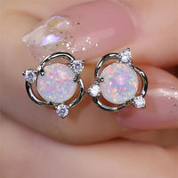 Opal Trio Stud Earrings | White Gold