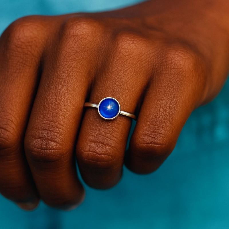 Blue Round Stone Silver Ring