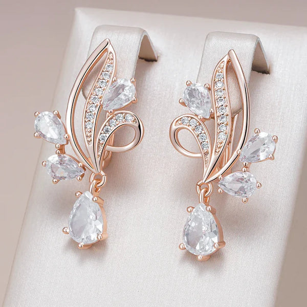 Elegant Floral Crystalline Gold Earrings