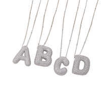 Bubble letter initial necklace set | White Gold