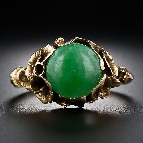Vintage Green Stone Blossom Gold Ring