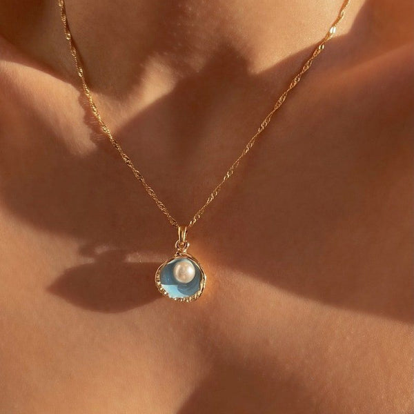 Pearl Blue Charm Necklace