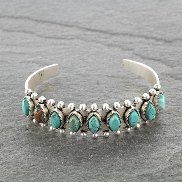 Vintage Turquoise Inlaid Stones Bracelet