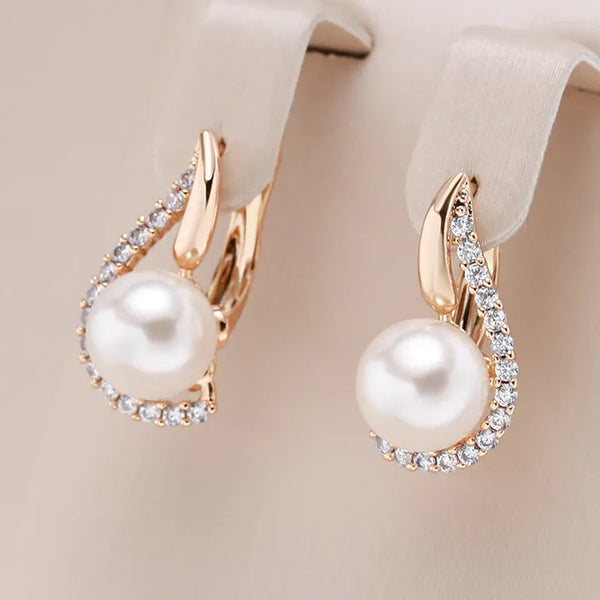Elegant Zirconia & Pearl Gold Earrings