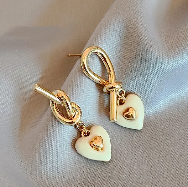 Elegant White Heart Earrings