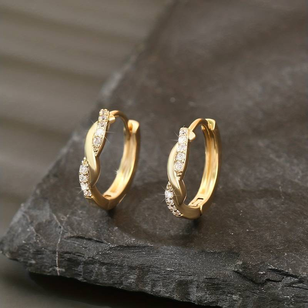 Elegant Golden Braided Zirconia Earrings