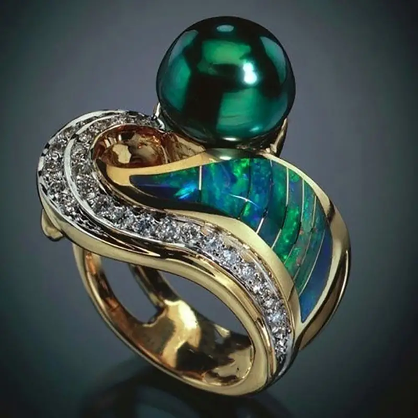 Vintage Green Pearl Zirconia Ring