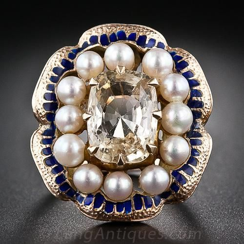 Vintage Pearls & Blue Glass Ring